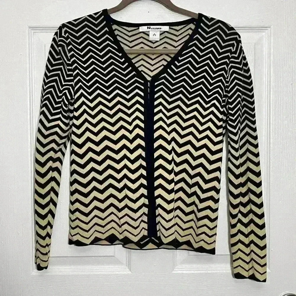 NYGARD COLLECTION Vintage Yellow and Black Chevron Cardigan | size small - Picture 1 of 3